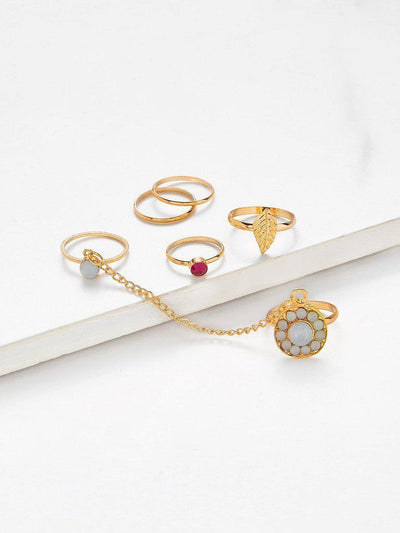 Rhinestone Leaf Design Ring Set-jewelry-Des Mess
