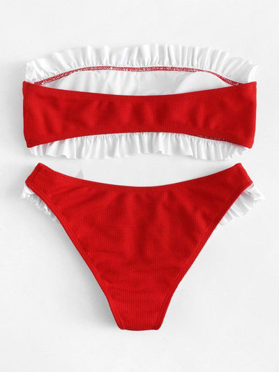 Ruffle Trim Bandeau Bikini Set-swimwear-Des Mess