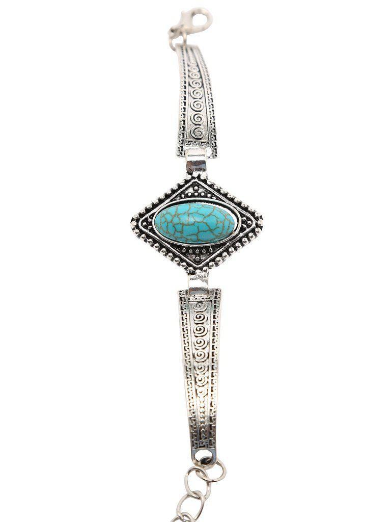 Oval Turquoise Set-in Carved Bracelet--Des Mess