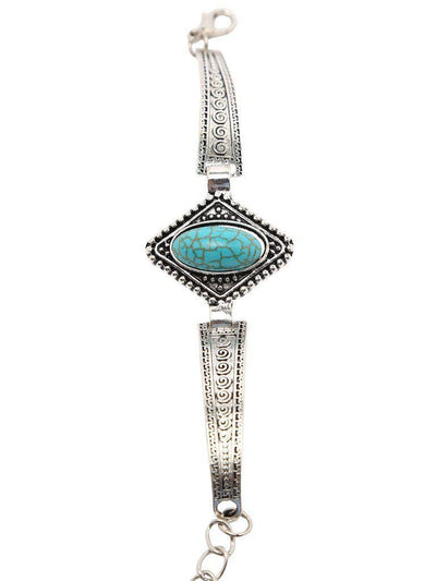 Oval Turquoise Set-in Carved Bracelet--Des Mess