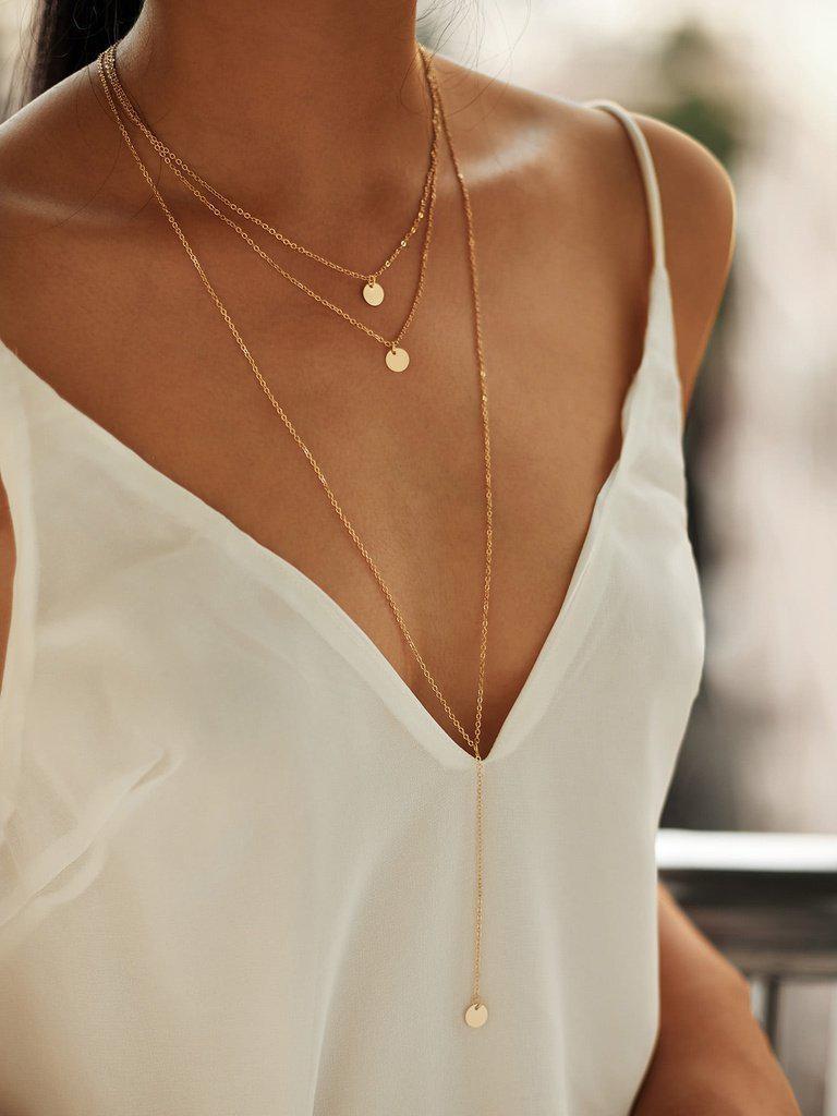 Round Pendant Layered Necklace Set-jewelry-Des Mess