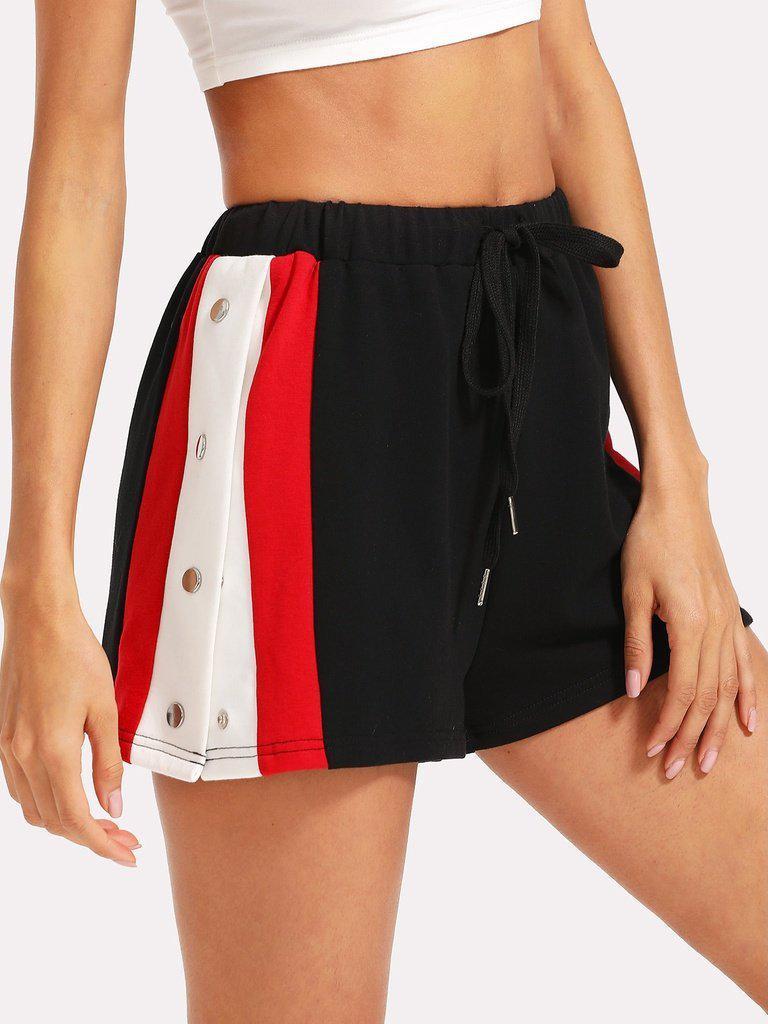 Side Striped Button Embellished Shorts-bottom-Des Mess
