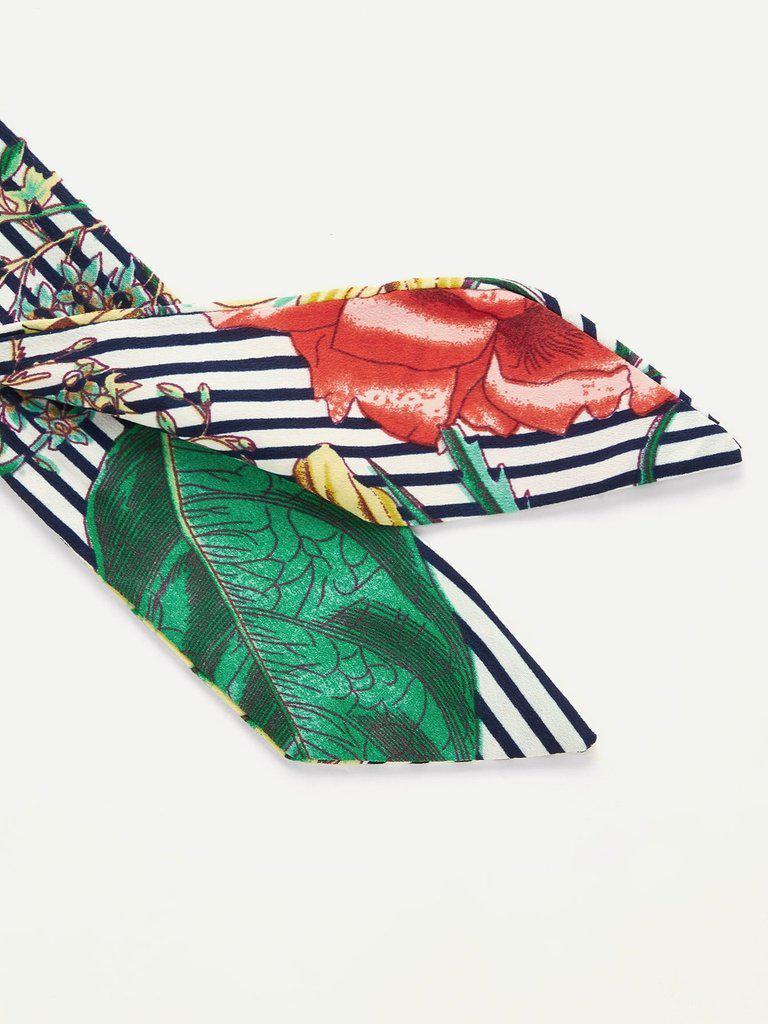Striped & Flower Print Skinny Scarf-accessories-Des Mess
