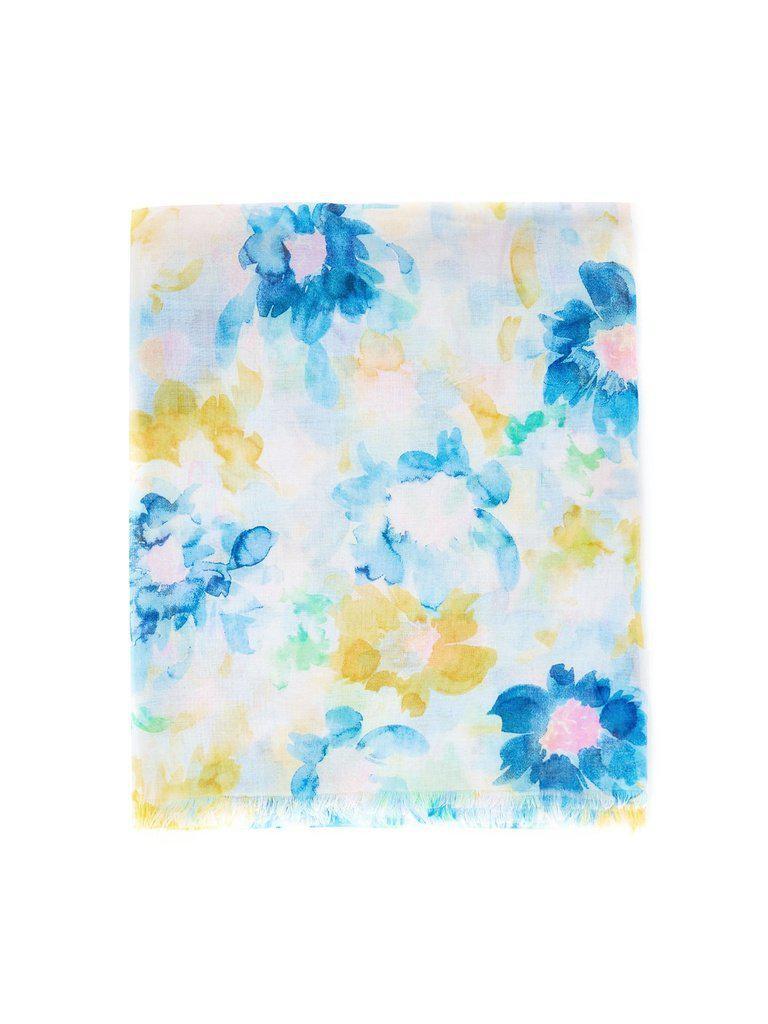 Flower Print Frayed Trim Scarf-accessories-Des Mess