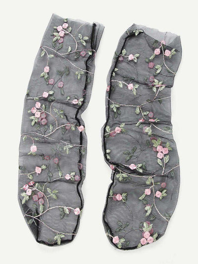 Embroidered Flower Mesh Slouch Socks-accessories-Des Mess