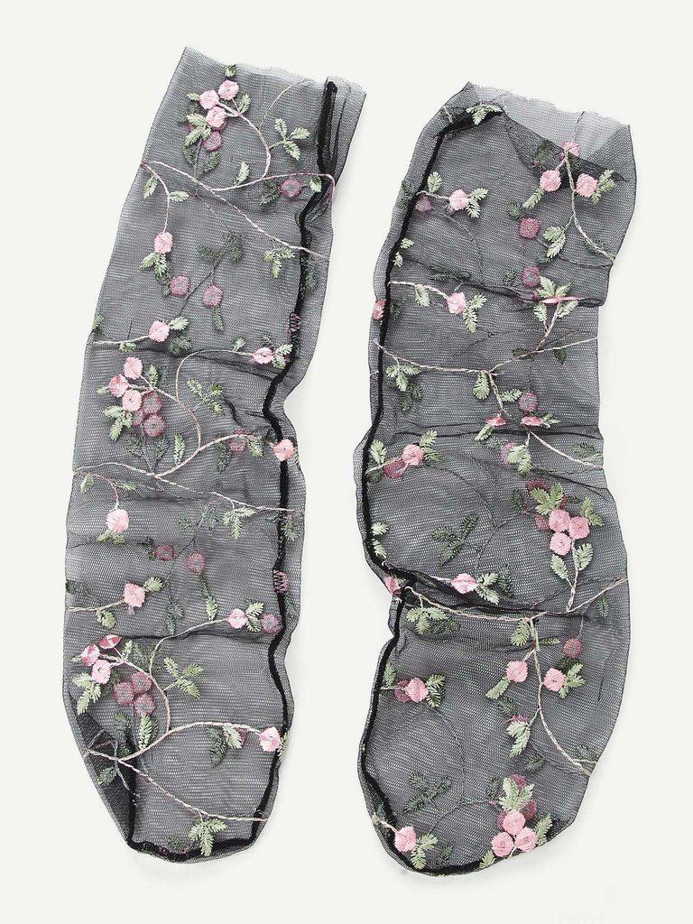 Embroidered Flower Mesh Slouch Socks-accessories-Des Mess