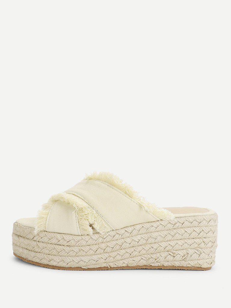 Raw Trim Criss Cross Flatform Sandals-shoes-Des Mess
