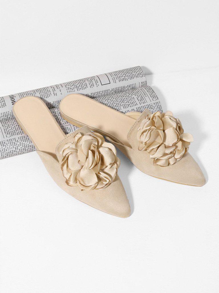 Flower Applique Flat Mules-shoes-Des Mess