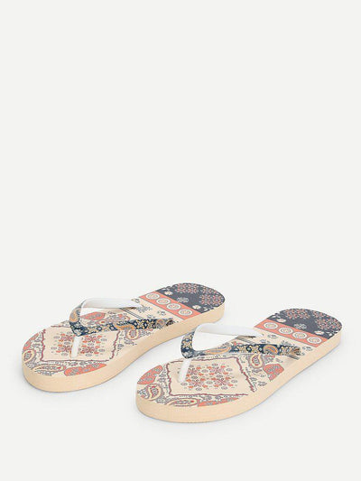 Mixed Print Flat Slippers-shoes-Des Mess