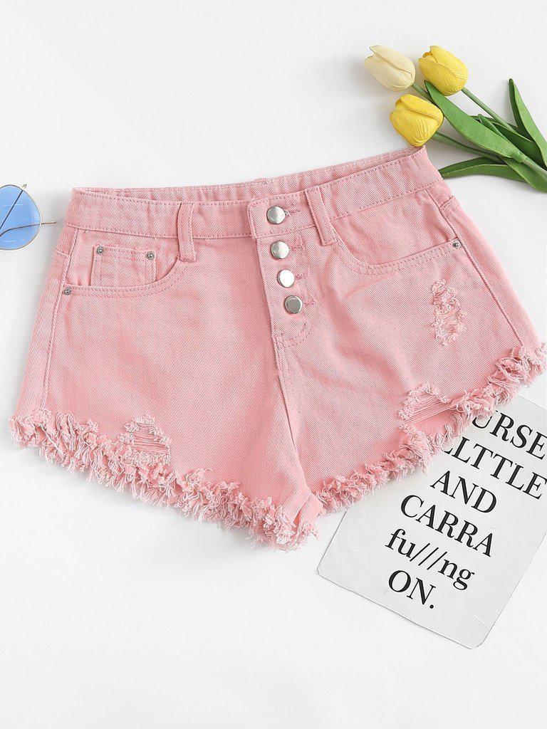 Raw Hem Ripped Denim Shorts-bottom-Des Mess
