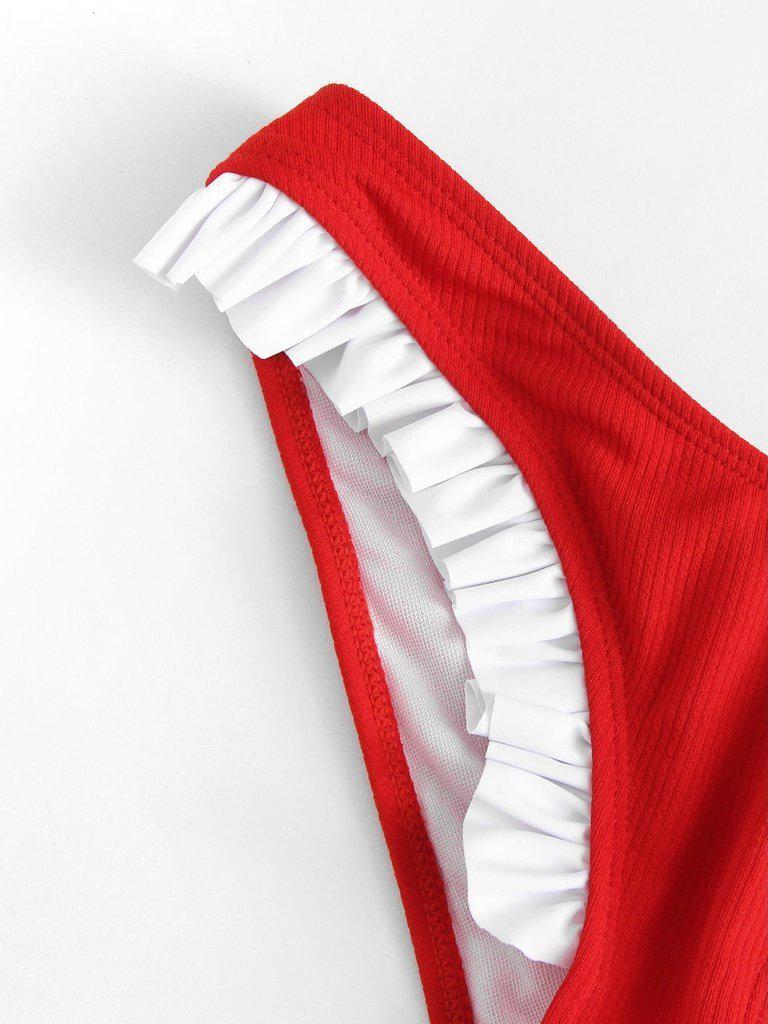 Ruffle Trim Bandeau Bikini Set-swimwear-Des Mess
