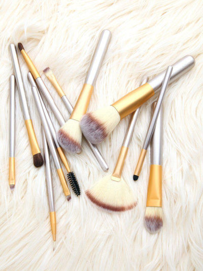 Champagne Gold 12Pcs Makeup Brush Set With Leather Bag-makeup-Des Mess