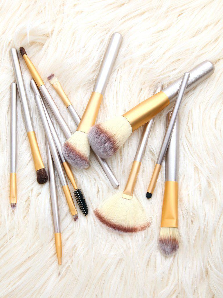 Champagne Gold 12Pcs Makeup Brush Set With Leather Bag-makeup-Des Mess