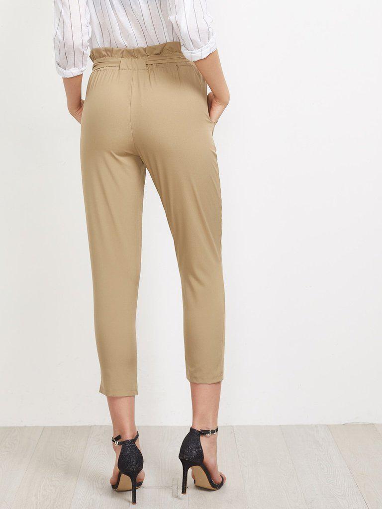 Frill Waist Self Tie Tailored Pants-bottom-Des Mess