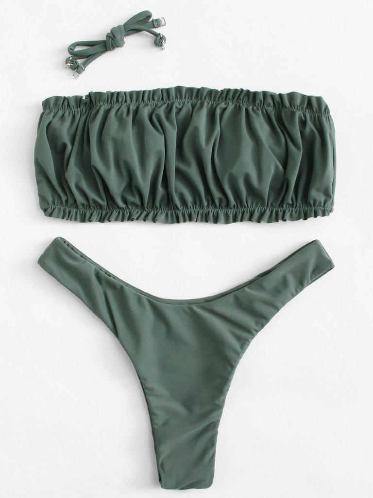 Crinkle Detail Bandeau Bikini Set-swimwear-Des Mess