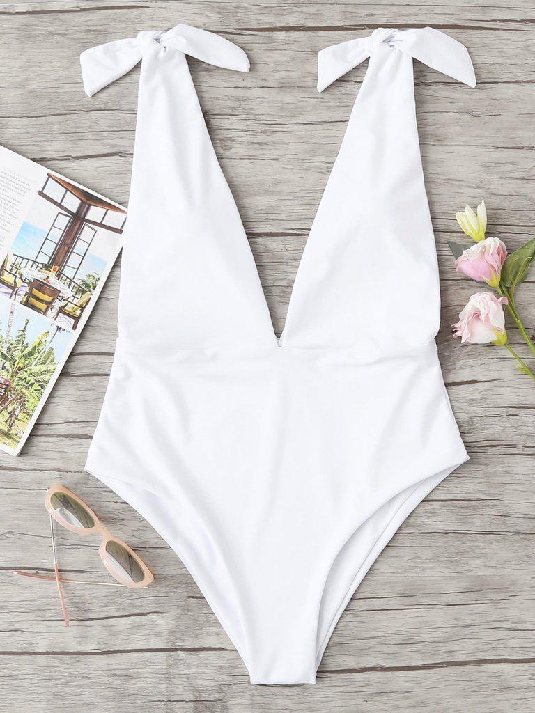 V Plunge Knot Swimsuit-swimwear-Des Mess