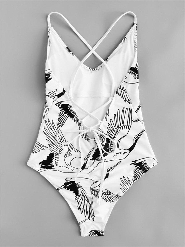 Criss Cross Crane Print Swimsuit-swimwear-Des Mess