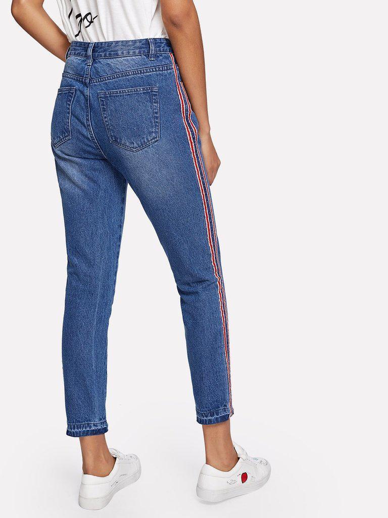 Striped Side Crop Jeans-bottom-Des Mess