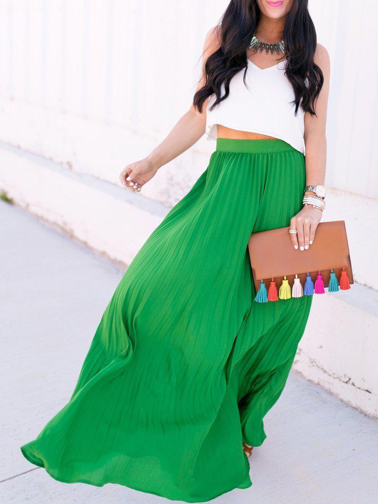 High Waist Pleated Longline Skirt-bottom-Des Mess