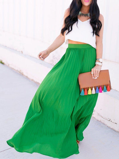High Waist Pleated Longline Skirt-bottom-Des Mess