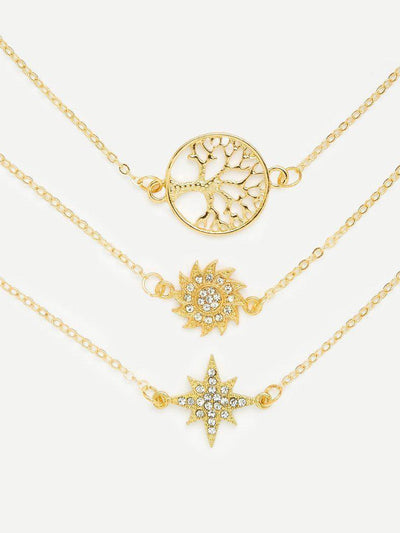 Hollow Tree & Sun God Design Link Bracelet Set-jewelry-Des Mess