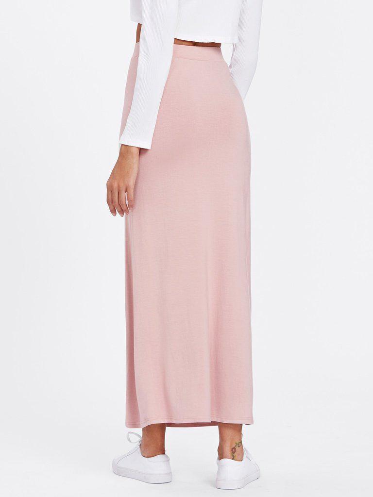 Elastic Waist Longline Jersey Skirt-bottom-Des Mess