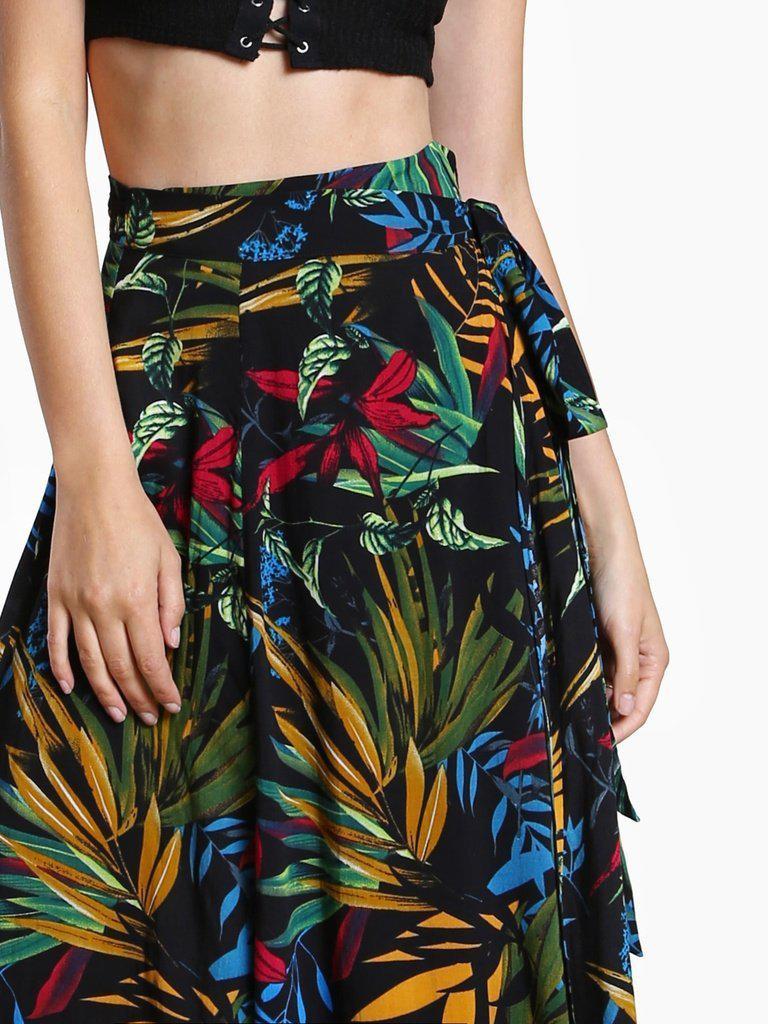 Tropical Print Self Tie Wrap Skirt-bottom-Des Mess