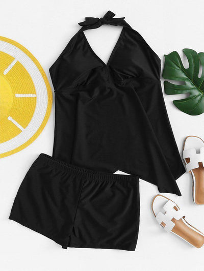 Asymmetric Halter Tankini Set-swimwear-Des Mess