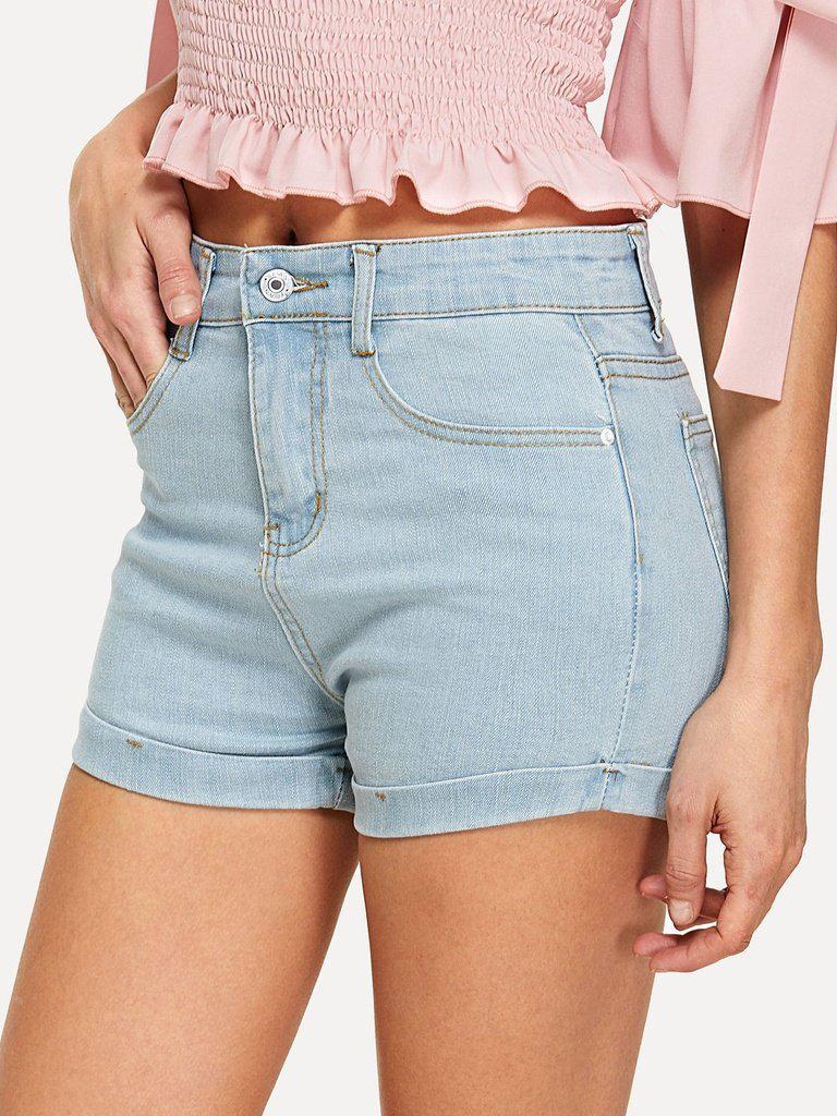 Roll Up Hem Denim Shorts-bottom-Des Mess