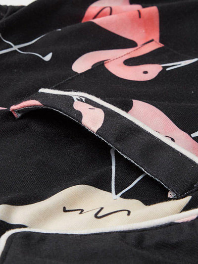Revere Collar Allover Flamingo Print Blouse & Shorts Pajama Set-loungewear-Des Mess