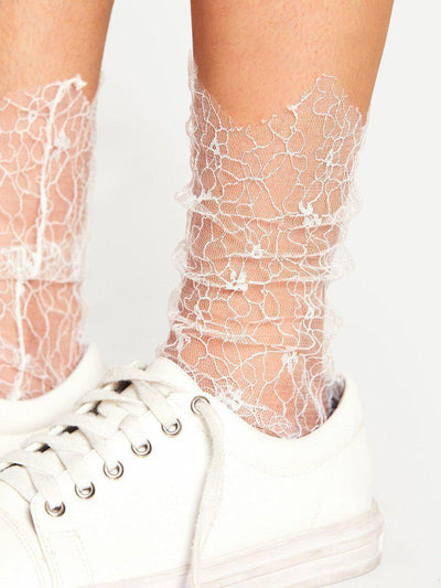 Hollow Design Slouch Lace Ankle Socks-accessories-Des Mess