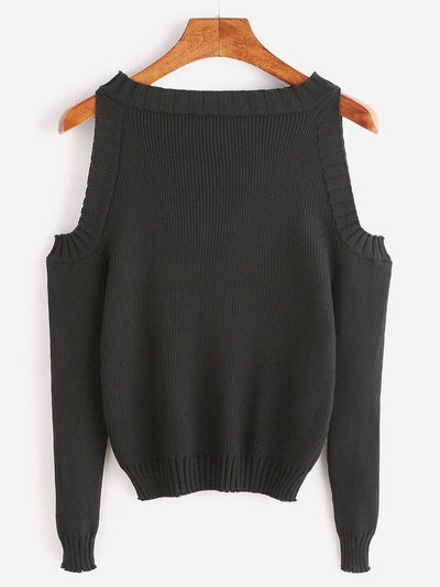 Open Shoulder Rib Knit Sweater-outerwear-Des Mess