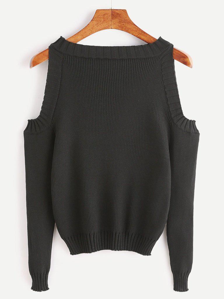 Open Shoulder Rib Knit Sweater-outerwear-Des Mess