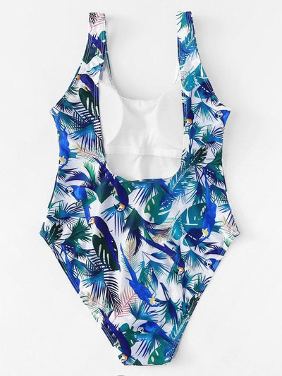 Bird Print Low Back Swimsuit-swimwear-Des Mess
