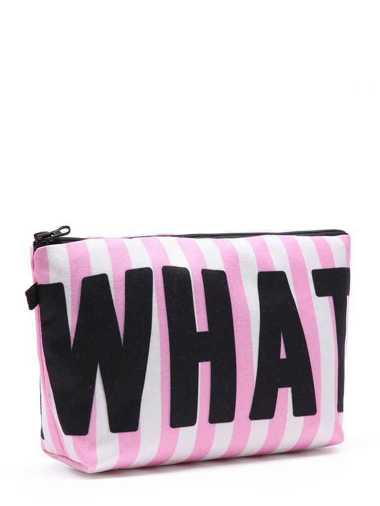 Slogan & Striped Print Cosmetic Pouch-makeup-Des Mess