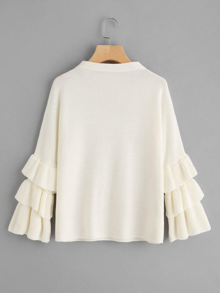 Pearl Beading Tiered Ruffle Sleeve Jumper-outerwear-Des Mess