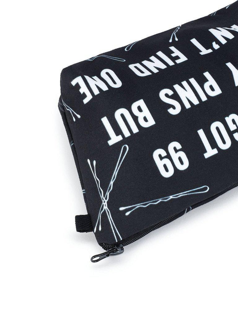 Slogan & Pin Print Makeup Bag-makeup-Des Mess
