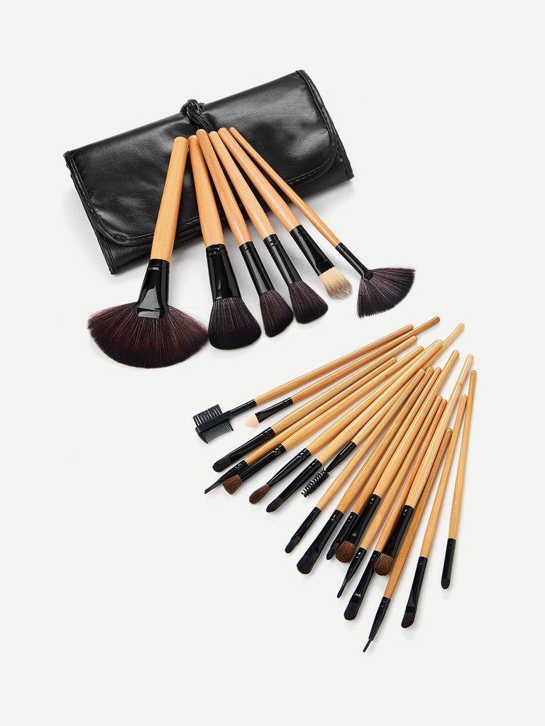 24PCS Natural Brown Professional Makeup Brush Set With Black Bag--Des Mess
