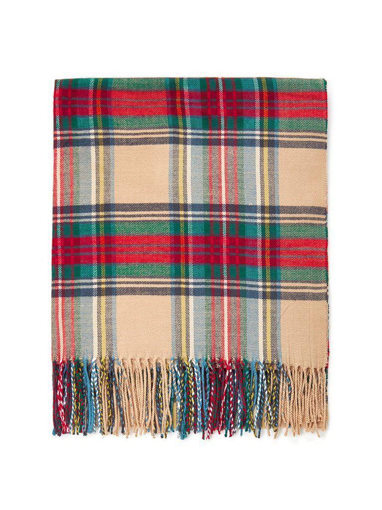 Fringe Trim Plaid Scarf-accessories-Des Mess