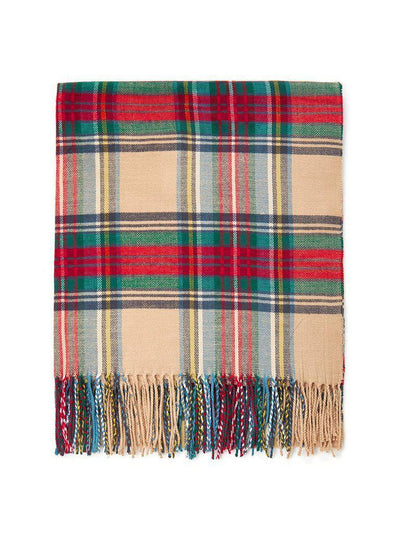 Fringe Trim Plaid Scarf-accessories-Des Mess