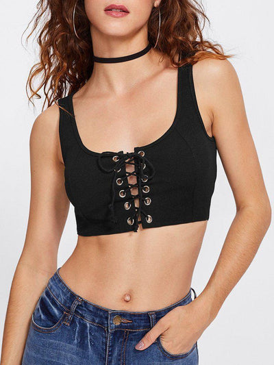 Grommet Lace Up Front Sport Bra-sportswear-Des Mess