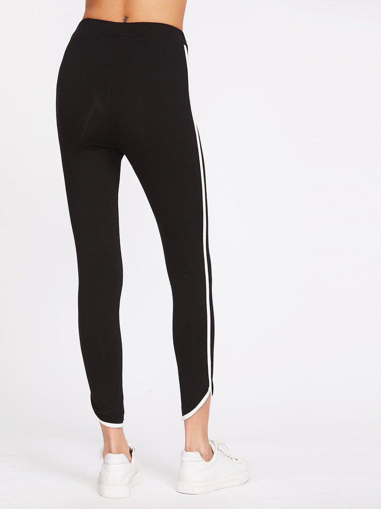 Contrast Binding Curved Hem Leggings-bottom-Des Mess