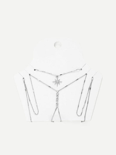 Rhinestone Detail Chain Body Harness With Necklace-jewelry-Des Mess