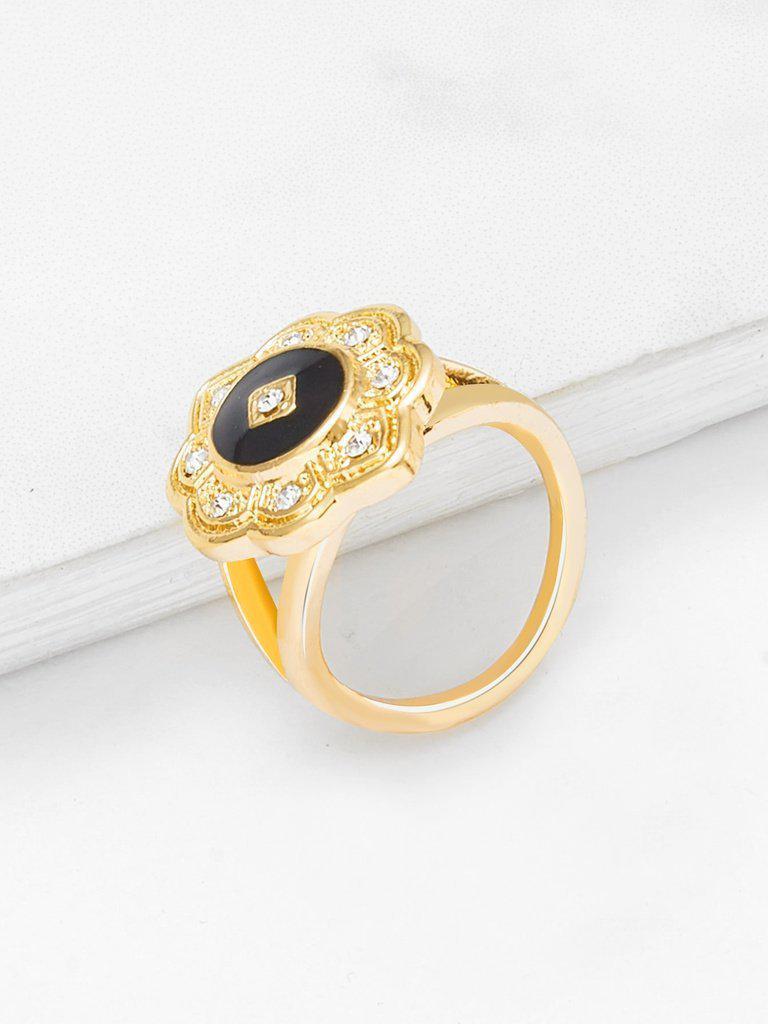 Contrast Flower Ring With Rhinestone-jewelry-Des Mess