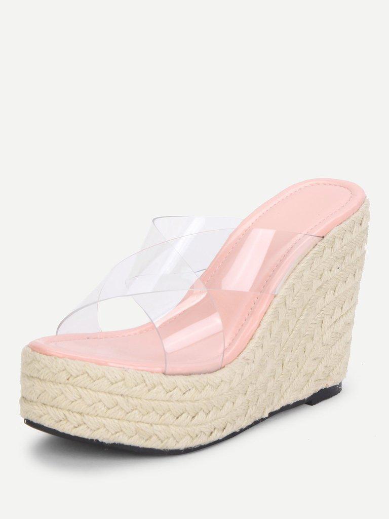 Criss Cross Clear Strap Wedge Sandals-shoes-Des Mess