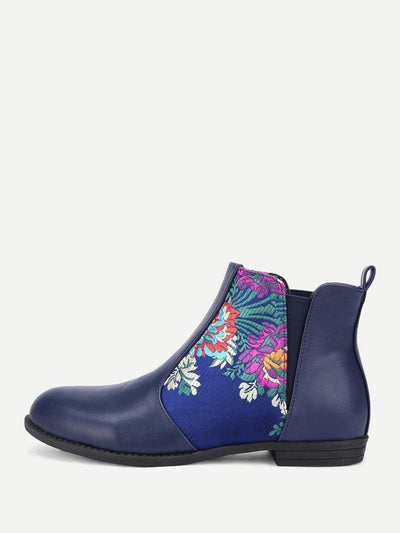 Flower Embroidery PU Flat Boots-shoes-Des Mess