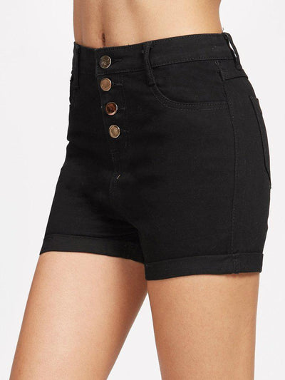 Single Breasted Cuffed Denim Shorts-bottom-Des Mess