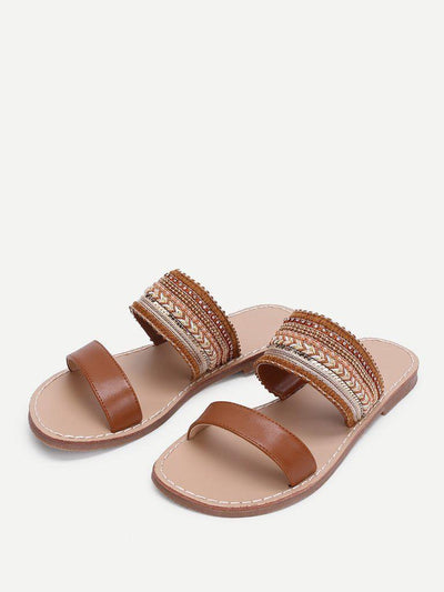Tribal Embellished Flat Sandals-shoes-Des Mess
