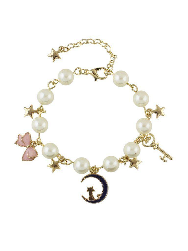 Star Moon Charm Pearl Bracelet--Des Mess