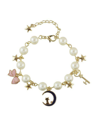 Star Moon Charm Pearl Bracelet--Des Mess